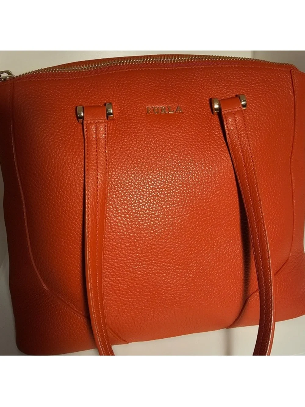 Furla Red/Orange Leather Tote Bag EUC